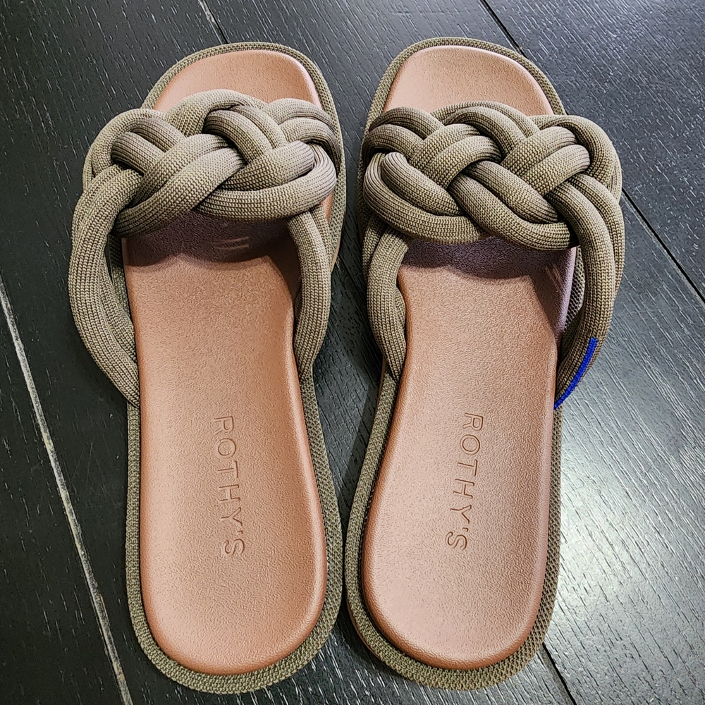 Rothy's Braided Sandals in Army Green and Tan